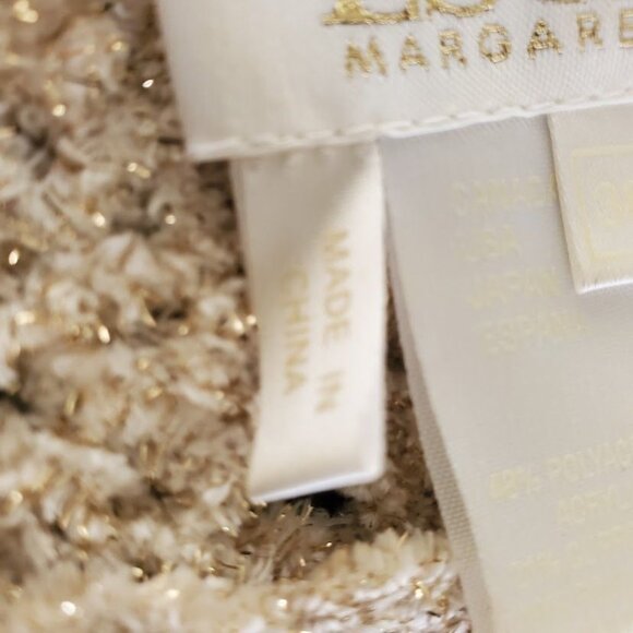 Escada Margaretha Ley Beige Gold Metallic Open Knit Mini Dress Sweater Luxury - Picture 6 of 8
